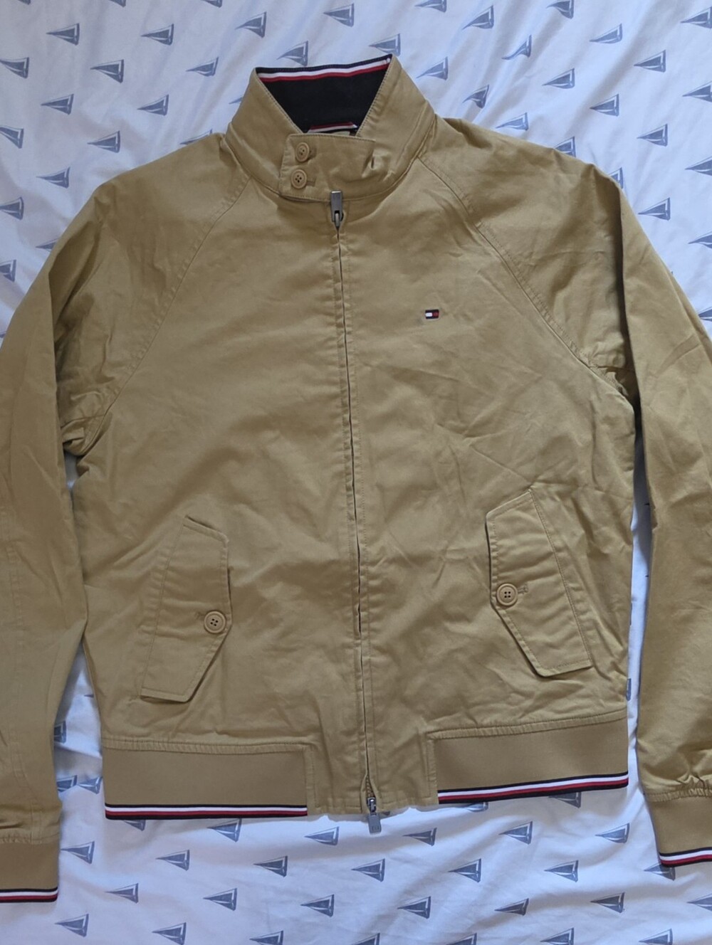 Tommy Hilfiger Tan Bomber Jacket with Signature Trim